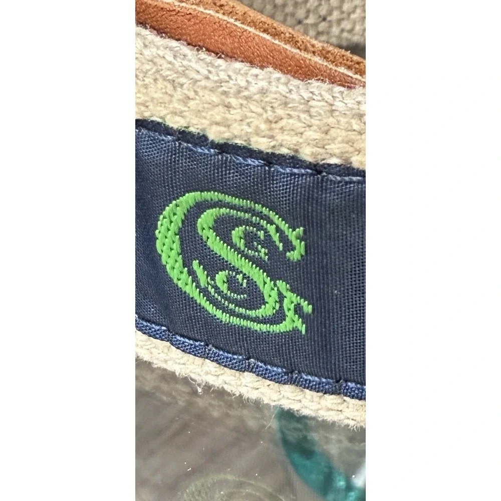 Preston Belt Golf Country Club Blue Green Leather Canvas Brass‎ USA Sz 40